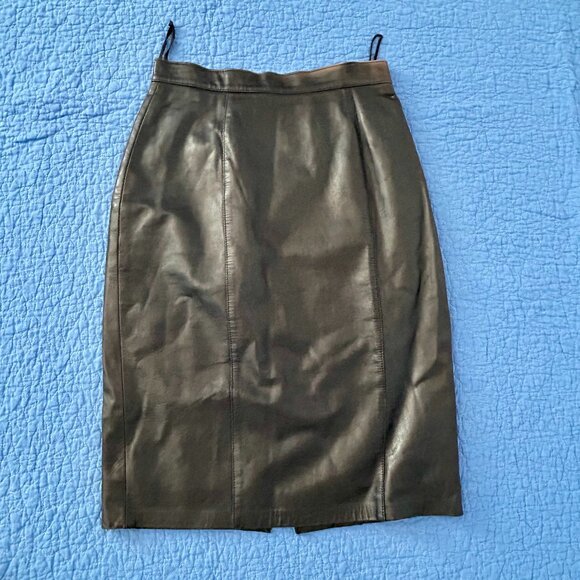 Vintage Liz Harbosin Olympic Leather Black Pencil Skirt Size 12 | Made in Canada - Picture 1 of 7